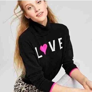 charter Club Cashmere ‘Love’ Turtleneck Sweater in Black w/ pink trim Size XS